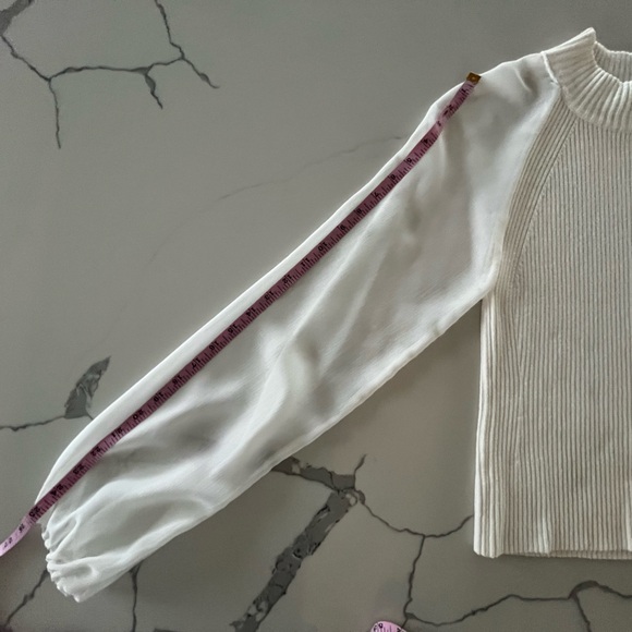 French Connection - Melody Mixed Media Mock Neck Sheer Sleeve White Top - Medium - Picture 8 of 10
